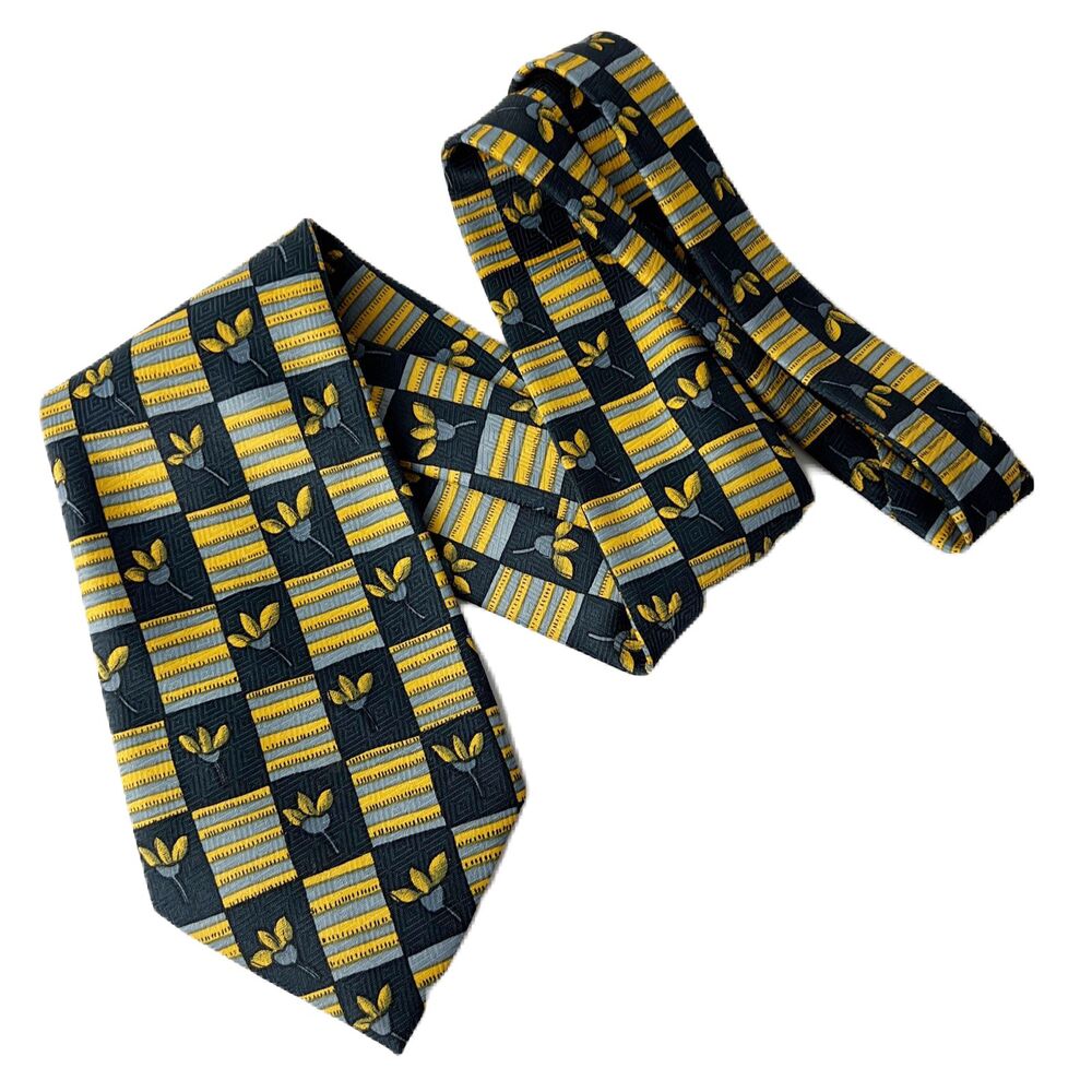 Museo Neck Tie Blue Yellow Floral Print Korea Hand Made Necktie Men Accessories